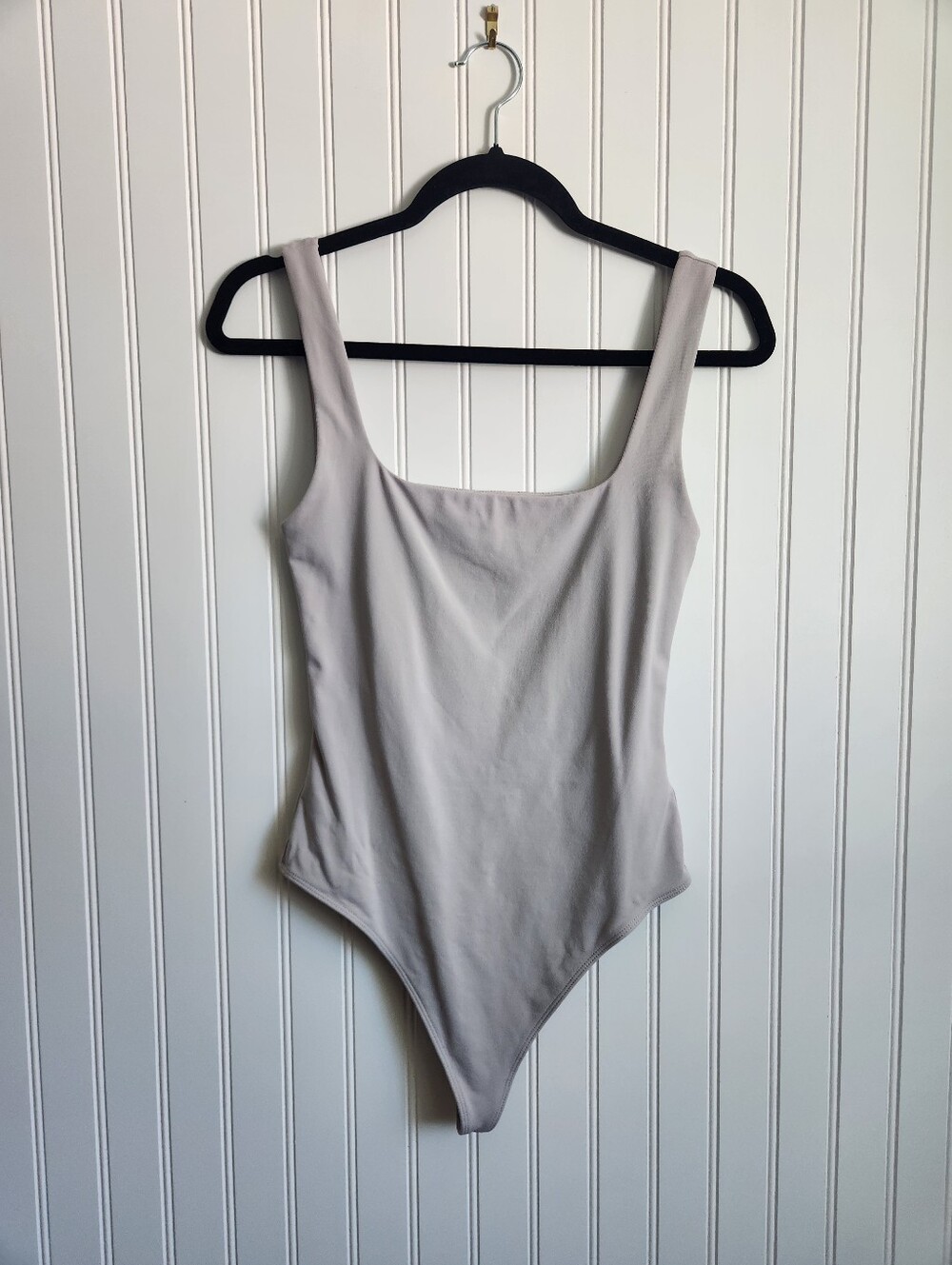 BABATON Light Grey Open Back Square Neck Bodysuit Medium